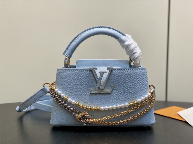 M27308-2 Capucines Mini Handbag with Pearl Chain (13.6 x 21 x 8 cm)