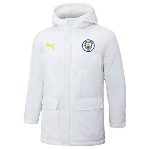 24-25 Man City White Hooded Windbreaker Fabric Cotton Coat (绿彪标)