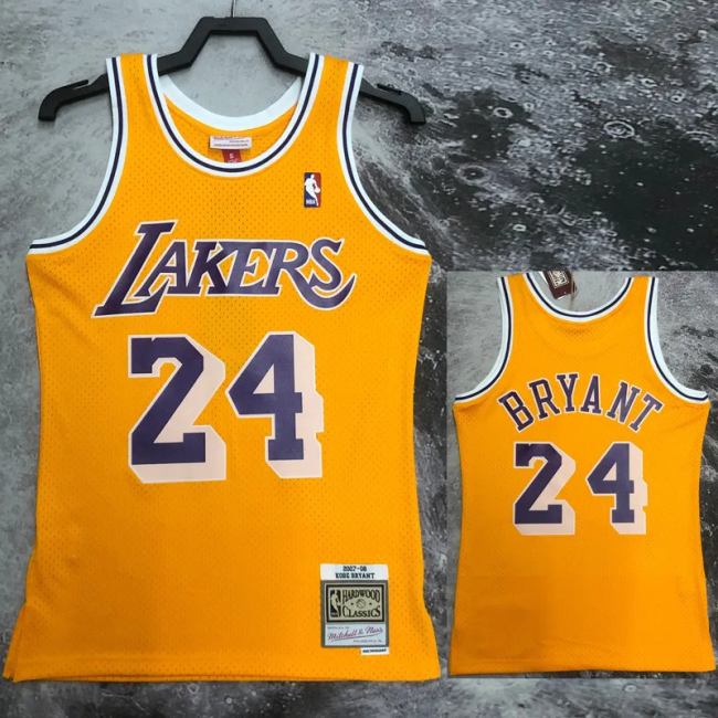 2007-2008 LAKERS BRYANT #24 Yellow Retro Top Quality Hot Pressing NBA Jersey (圆领）
