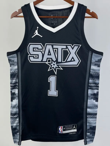 22-23 SA Spurs WEMBANYAMA #1 Black Top Quality Hot Pressing NBA Jersey (Trapeze Edition) 飞人版