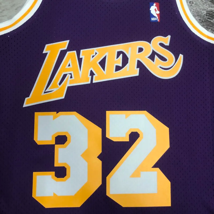 1984-85 LAKERS JOHNSON #32 Purple Retro Top Quality Hot Pressing NBA Jersey(圆领）