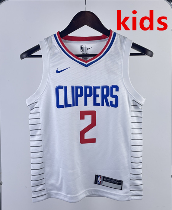 2023 Clippers LEONARD #2 White Top Quality Hot Pressing Kids NBA Jersey