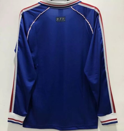 1998 France Home Long Sleeve Retro Soccer Jersey(带决赛字)
