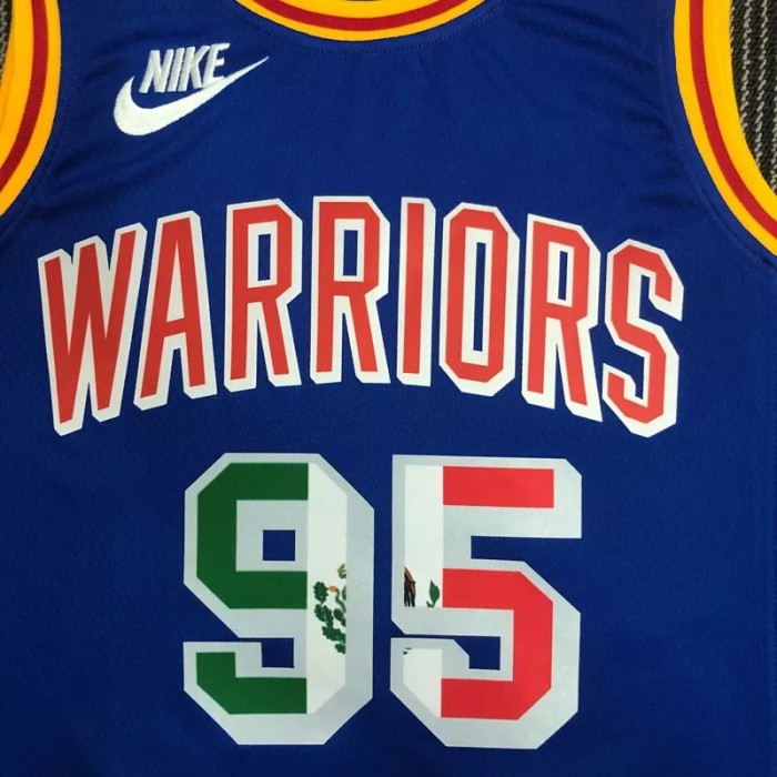 Warriors TOSCANO #95 'Mexico' Blue 75th Anniversary Retro Top Quality Hot Pressing NBA Jersey