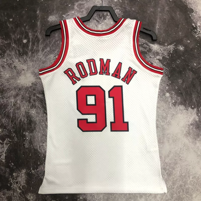 1998 BULLS RODMAN #91 White Retro Top Quality Hot Pressing NBA Jersey