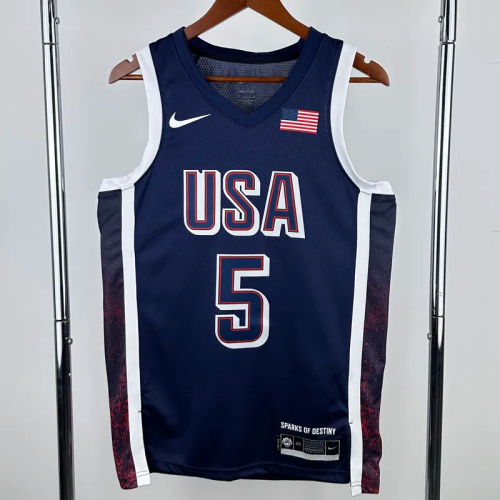 2024 Olympic Game USA EDWARDS # 5 Dark Blue Basketball Jersey