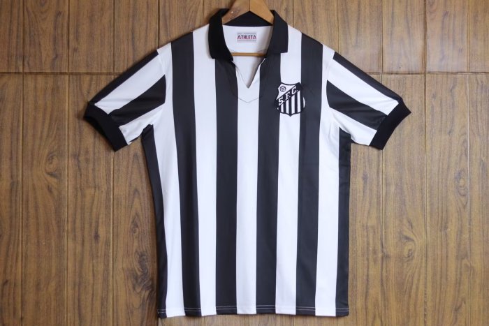 1958 Santos FC Home White and Black Retro Soccer Jersey