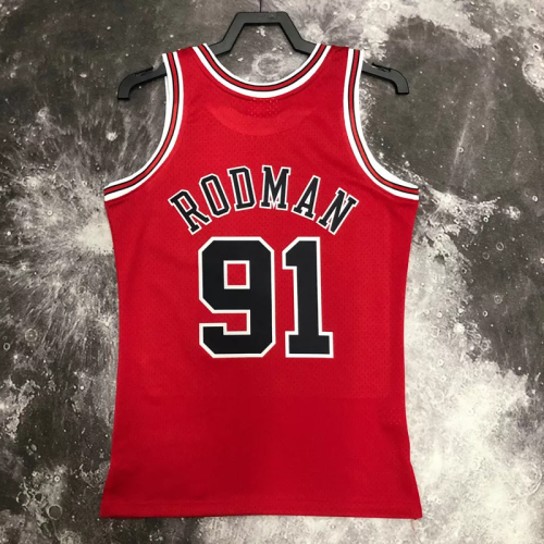 1998 BULLS RODMAN #91 Red Retro Top Quality Hot Pressing NBA Jersey