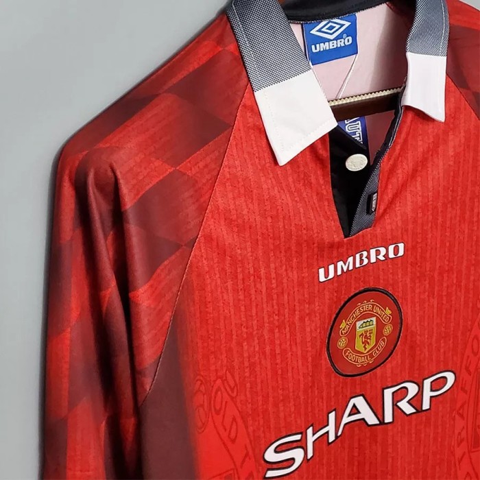 1996 Man Utd Home Long Sleeve Retro Soccer Jersey