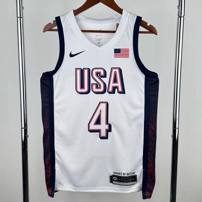 2024 Olympic Game USA CURRY # 4 White Basketball Jersey