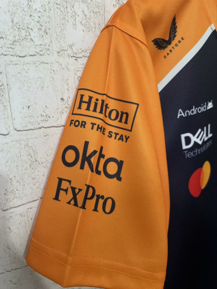 2025  F1 McLaren New Pattern Short Sleeve Racing Suit（圆领，胸前宝蓝，背后4号）