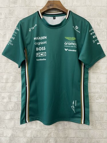 2025 F1 Aston New Pattern Short Sleeve Racing Suit（圆领，背后14号）
