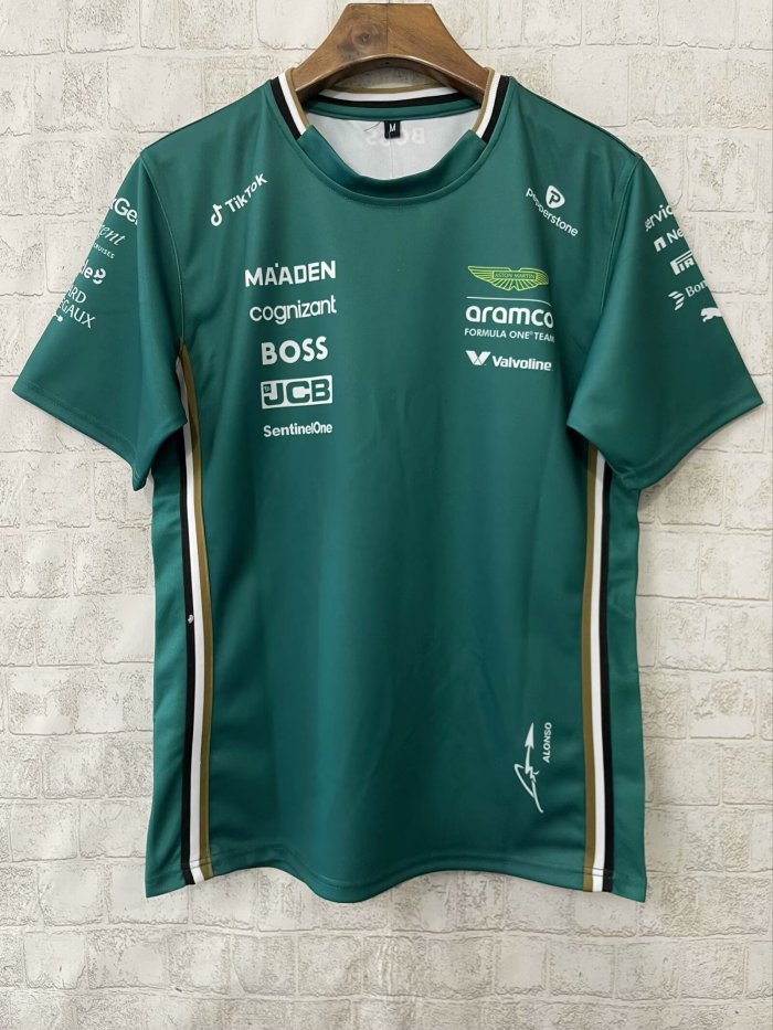 2025 F1 Aston New Pattern Short Sleeve Racing Suit（圆领，背后14号）