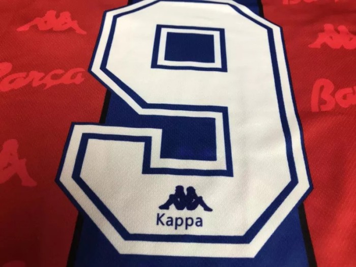 1996-1997 RONALDO # 9 BAR Home Red and Blue Retro Soccer Jersey