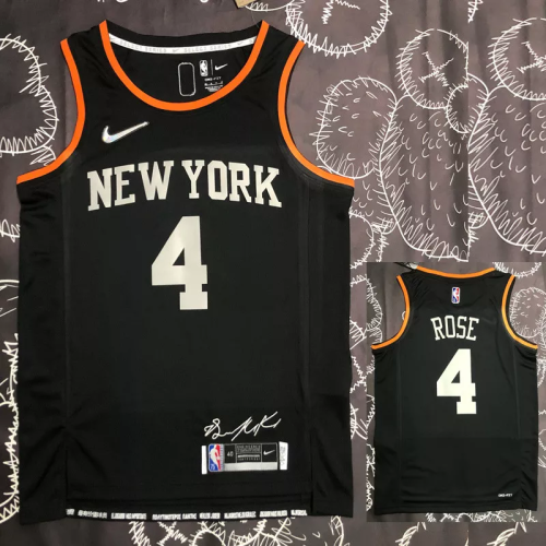 KNICKS Glory version ROSE #4 Black Top Quality Hot Pressing NBA Jersey
