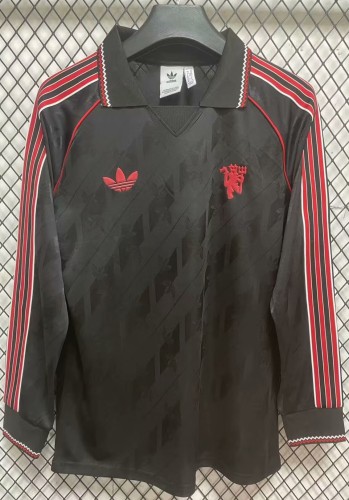 24-25 Man Utd Black Long sleeves Retro Edition Polo Short Sleeve