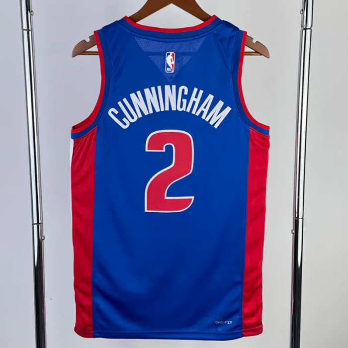 22-23 Pistons CUNNINGHAM #2 Blue Top Quality Hot Pressing NBA Jersey(V领)