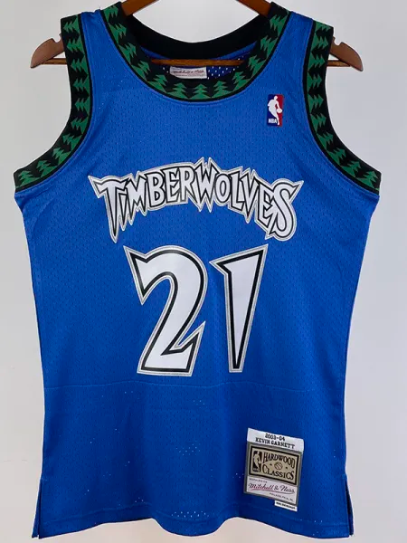 2003-04 Timberwolves GARNETT #21 Blue Retro Top Quality Hot Pressing NBA Jersey