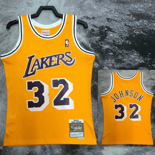 1984-85 LAKERS JOHNSON #32 Yellow Retro Top Quality Hot Pressing NBA Jersey