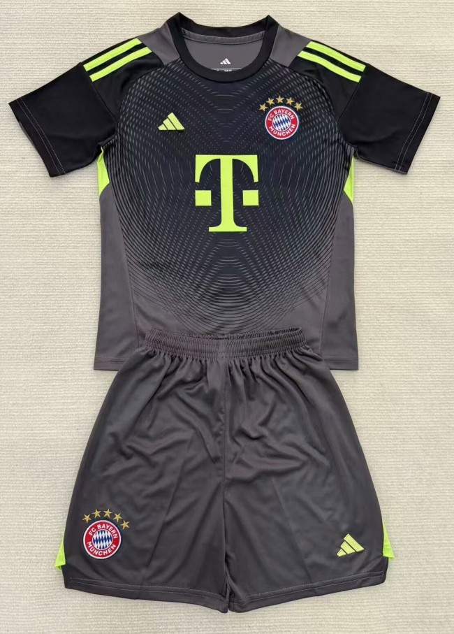 25-26 Bayern Grey Black Goalkeeper Kids Soccer Jersey