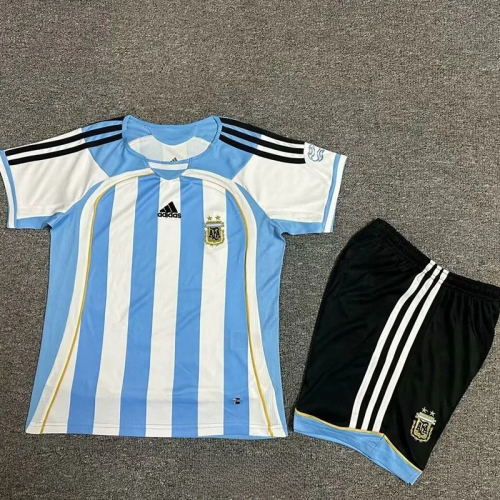 2006 Argentina Home Kids Retro Soccer Jersey