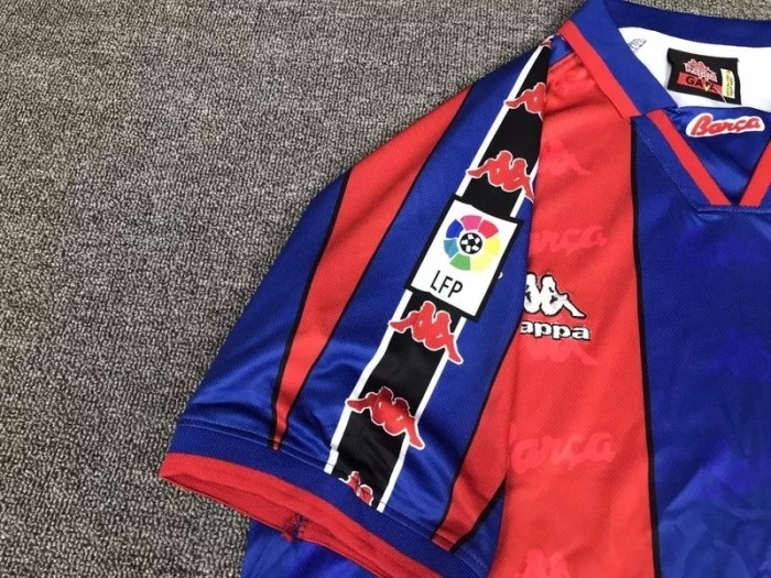 1996-1997 RONALDO # 9 BAR Home Red and Blue Retro Soccer Jersey