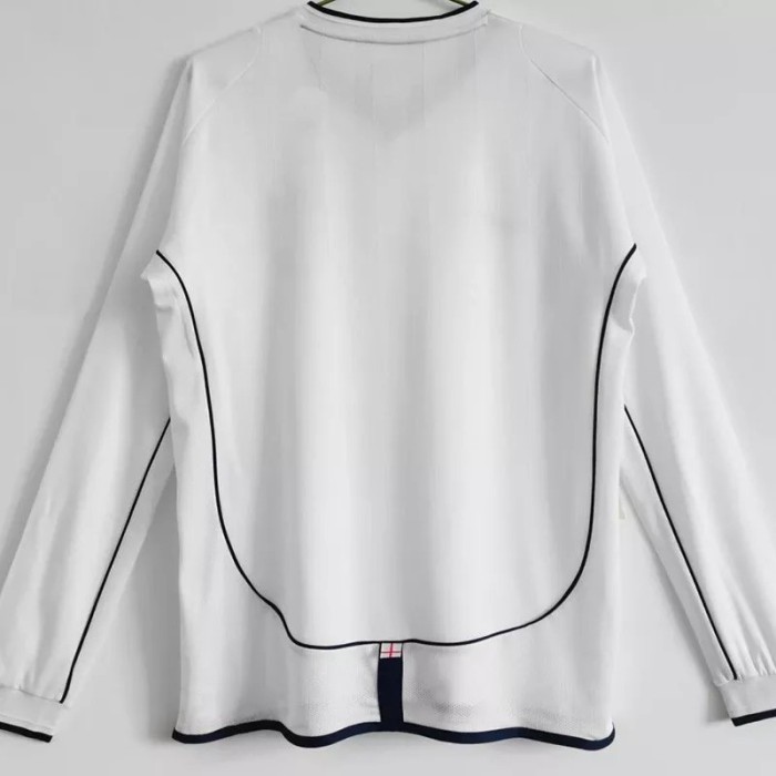 2002 England Home Retro Long Sleeve Soccer Jersey