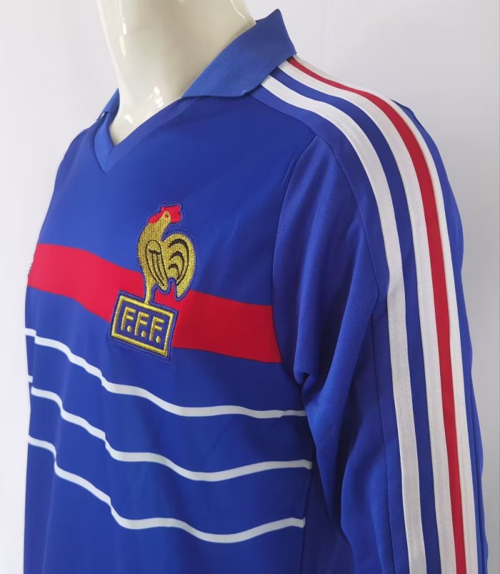 1982-1984 France Home Long Sleeve Retro Soccer Jersey