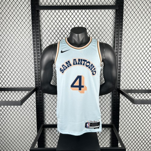24-25 SA Spurs FOX #4 Light blue City Edition Top Quality Hot Pressing NBA Jersey