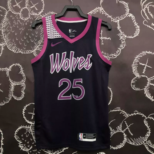 Timberwolves ROSE #25 Purple Black Top Quality Hot Pressing NBA Jersey