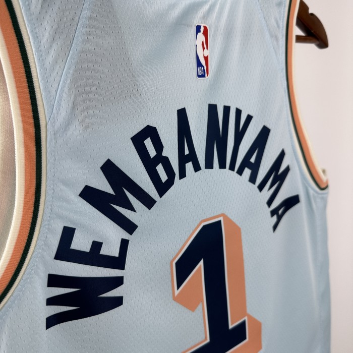 24-25 SA Spurs WEMBANYAMA #1 Light blue City Edition Top Quality Hot Pressing NBA Jersey