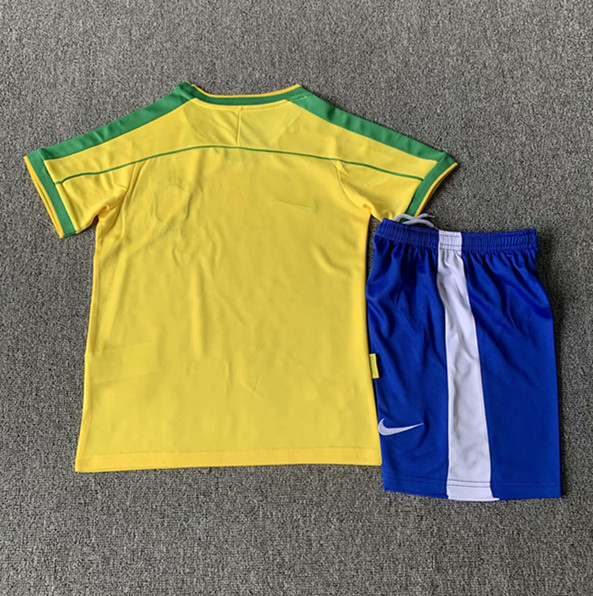 1998 Brazil Home Retro Kids Soccer Jersey