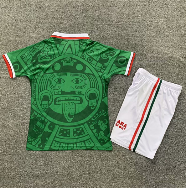 1998 Mexico Home Retro Kids Soccer Jersey