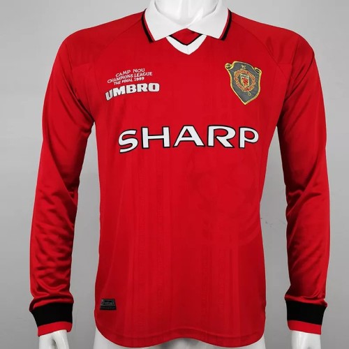 1999-2000 Man Utd Home Long Sleeve Retro Soccer Jersey(决赛版)