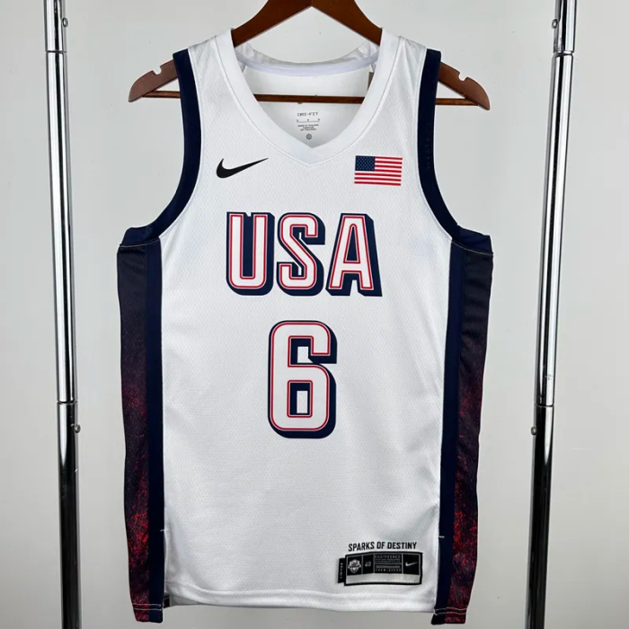 2024 Olympic Game USA JAMES # 6 White Basketball Jersey