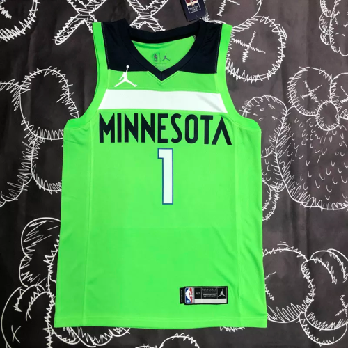 Timberwolves EDWARDS #1 Fluorescent Green Top Quality Hot Pressing NBA Jersey