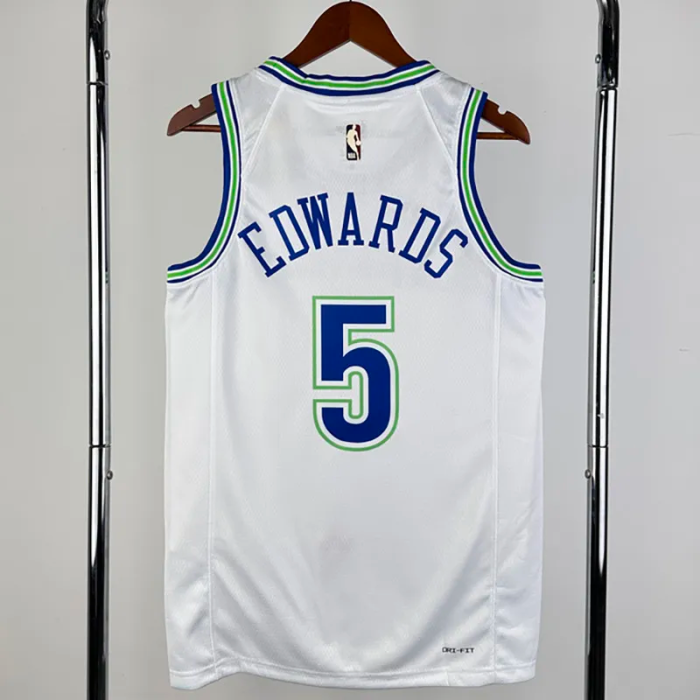 23-24 TIMBERWOLVES ERDWARDS #5 White Top Quality Hot Pressing NBA Jersey(Retro Logo)