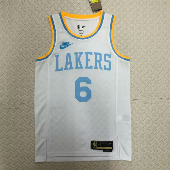 22-23 LAKERS JAMES #6 White Top Quality Hot Pressing NBA Jersey (Retro Logo)