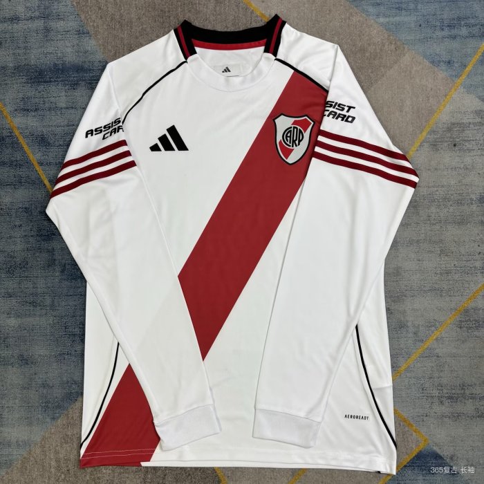 25-26 River Plate Home Long Sleeve Fans Soccer Jersey