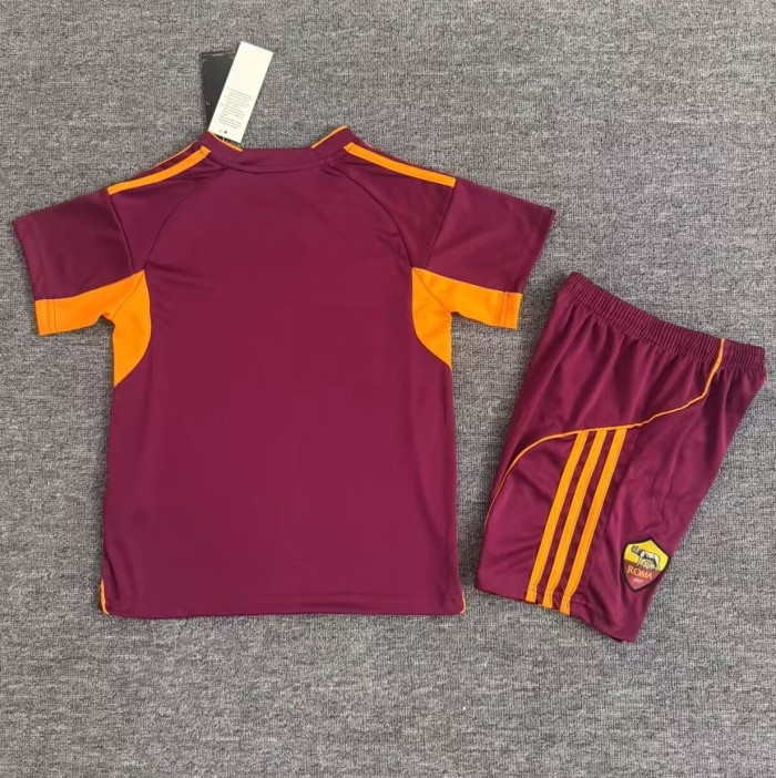 25-26 Roma Home Kids Soccer Jersey*带广告 1:1 Thai Quality