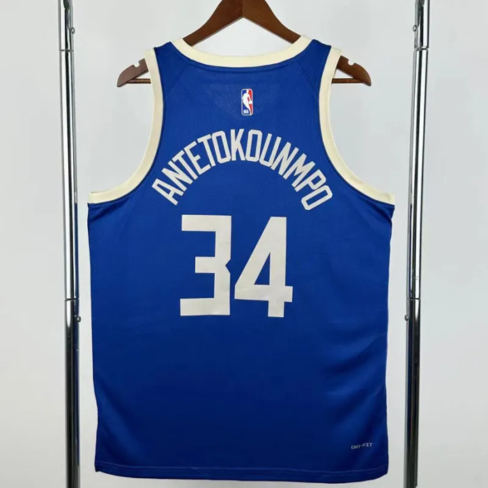 24-25 BUCKS ANTETOKOUNMPO #34 Blue City Edition Top Quality Hot Pressing NBA Jersey(V领)