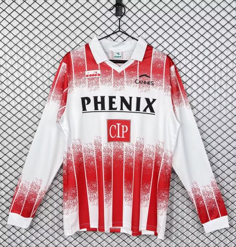 1991-1992 AS Cannes Home Retro Long Sleeve Soccer Jersey