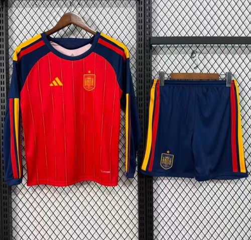 2026 World Cup Spain Home Long Sleeve Kids Soccer Jersey (长袖)