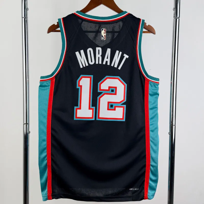 25-26 Grizzlies MORANT #12 Black Retro Top Quality Hot Pressing NBA Jersey