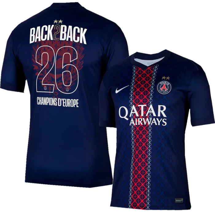 25-26 PSG Home Print 2 Star Champions of Europe 26 Fans Soccer Jersey 1:1 Thai Quality