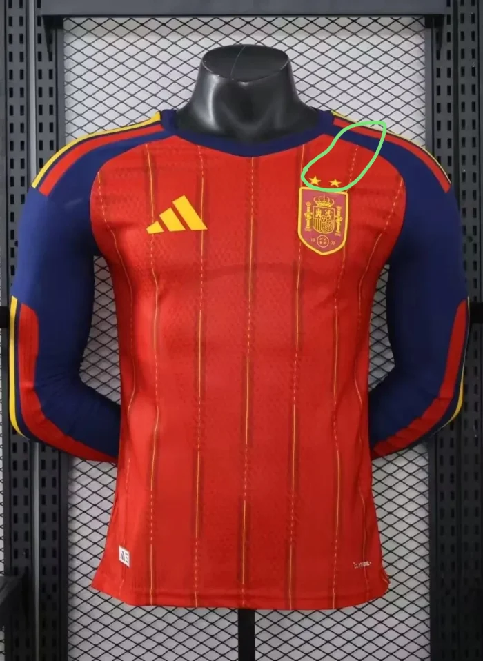 2026 World Cup Spain Home Print CAMPEONES #26 Long Sleeve Player Version Soccer Jersey (With 2 Star)*两颗星*长袖球员