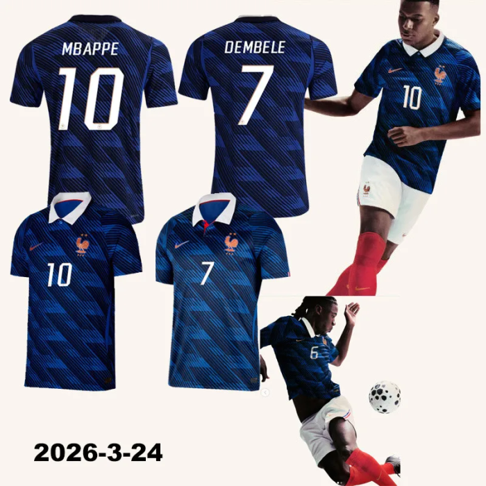 2026 World Cup France Home Embroidered Version Fans Soccer Jersey