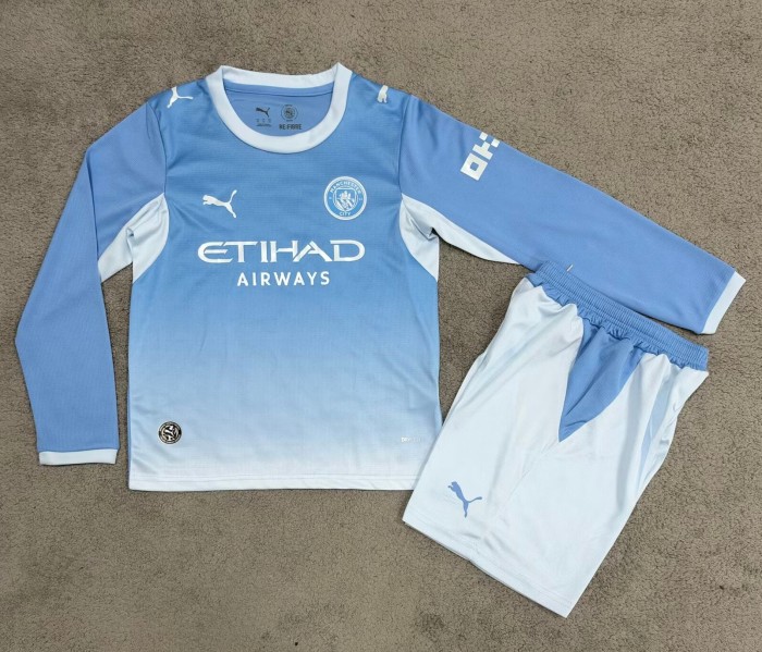 26-27 Man City Home Long Sleeve Kids Soccer Jersey (长袖)