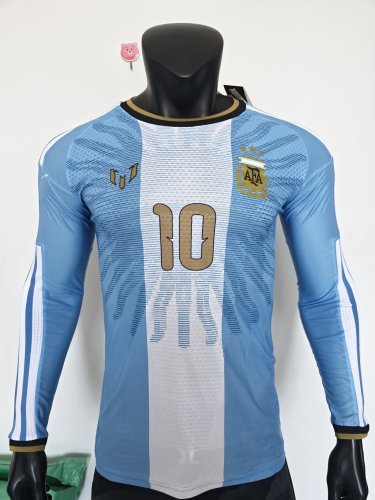 26-27 Argentina Messi Farewell Match Signature Version Long Sleeve Player Version Soccer Jersey*长袖球员