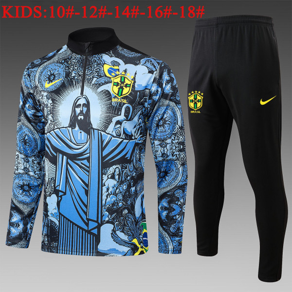 24-25 Brazil High Quality Kids Half Pull Tracksuit